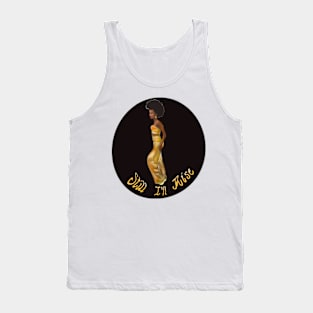 Still I’ll rise -dark background - black girl with Afro hair, shimmering gold dress and dark brown skin side profile. Tank Top